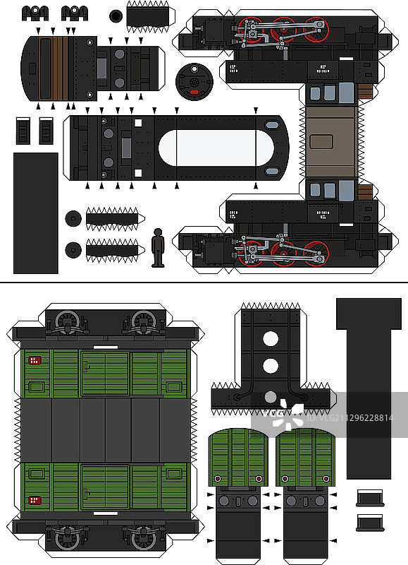 复古蒸汽火车纸模型图片素材