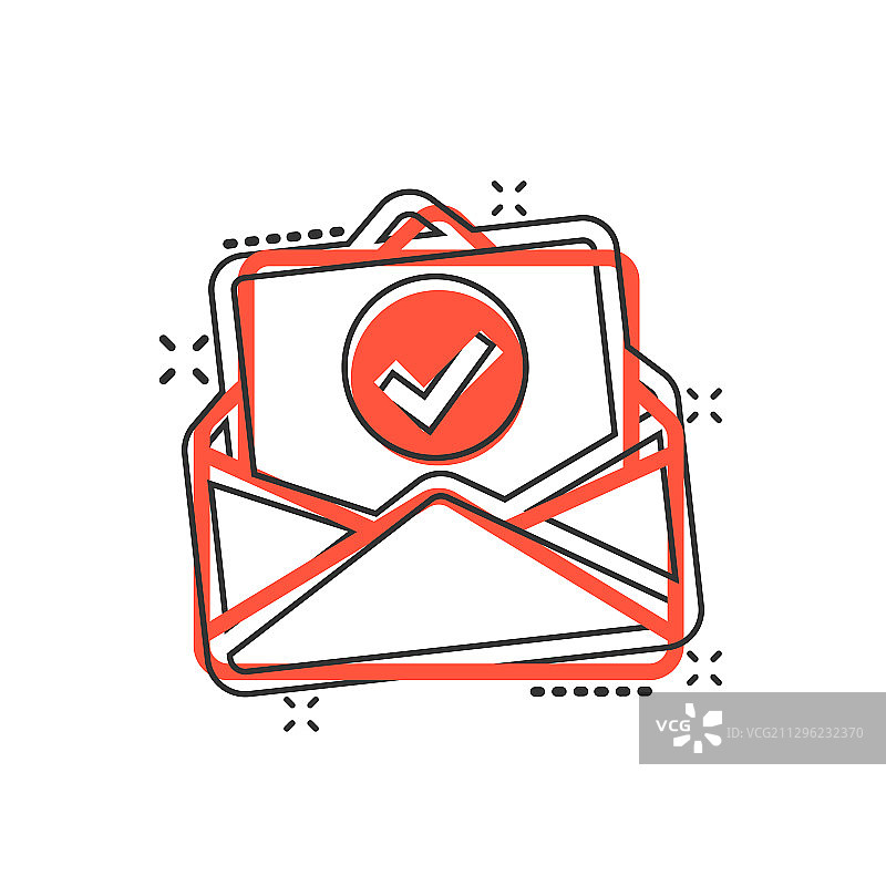 带有已确认文档图标的卡通信封图片素材