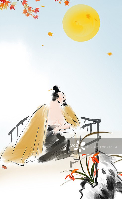 传统文化古代服装中秋节赏月文学插图图片素材