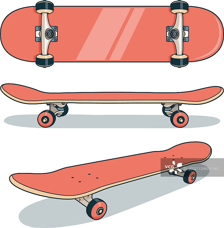 不同角度的红色滑板图片素材