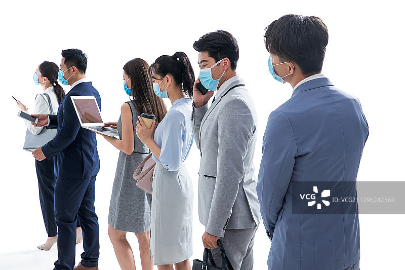 戴口罩排队的商务人士图片素材