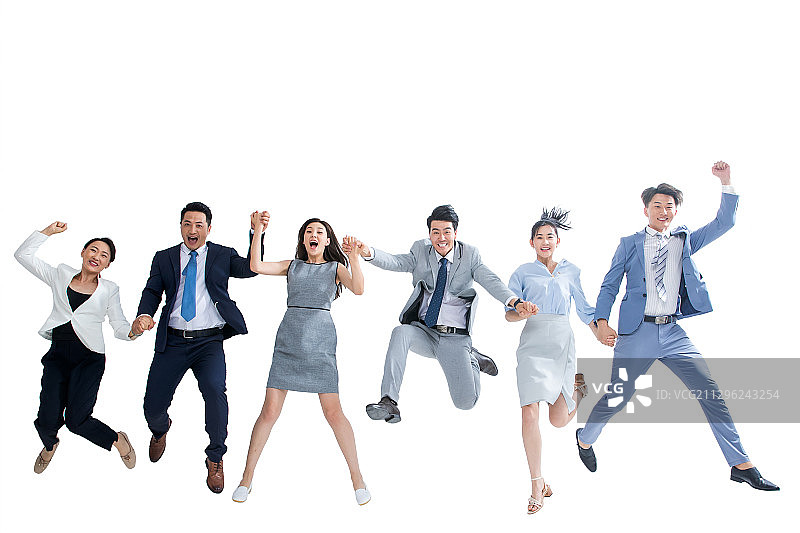 手牵手跳跃的商务团队图片素材