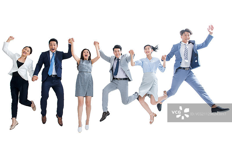 手牵手跳跃的商务人士图片素材