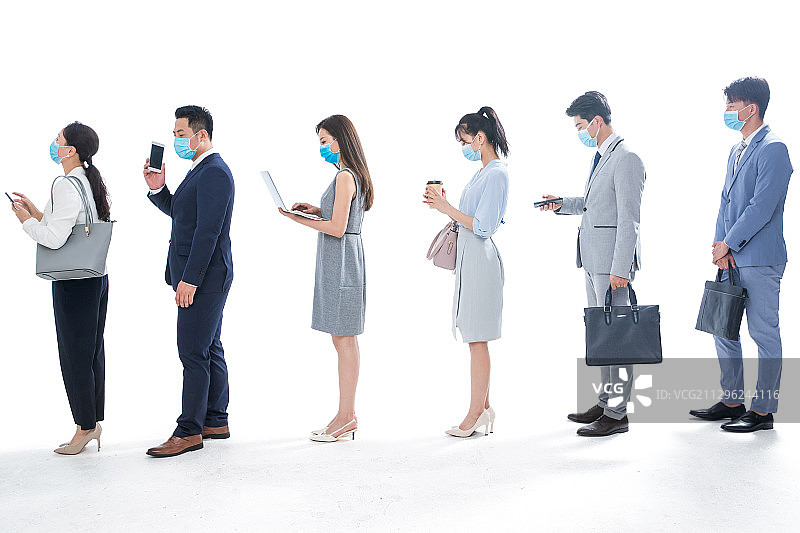 戴口罩排队的商务人士图片素材