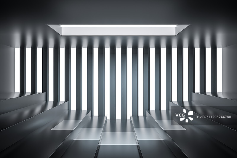 带有天窗的建筑室内空间，三维图形图片素材