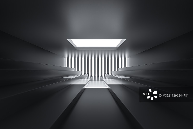 带有天窗的建筑室内空间，三维图形图片素材