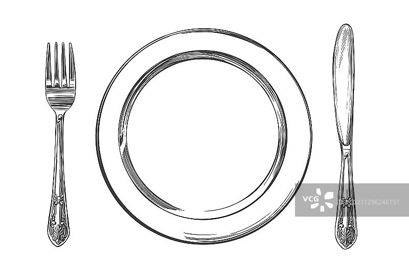 空盘子、餐具刀叉，用餐时间图片素材