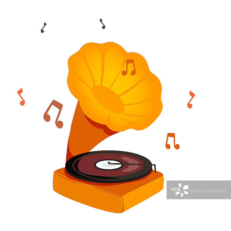 卡通女孩秋季踏秋出游音乐节留声机风景背景矢量插画图片素材