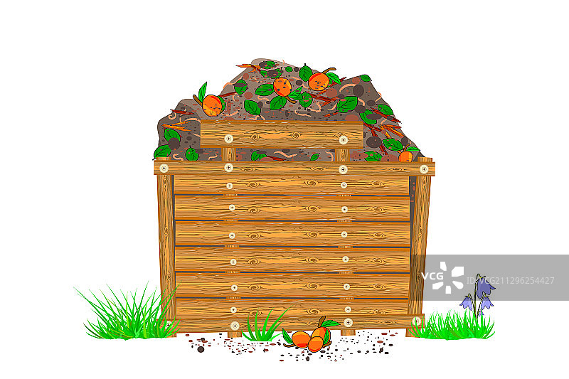 白色背景上的木制堆肥箱图片素材