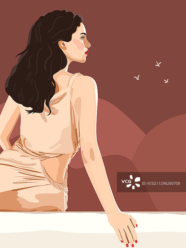 扁平风人像-女性背影图片素材