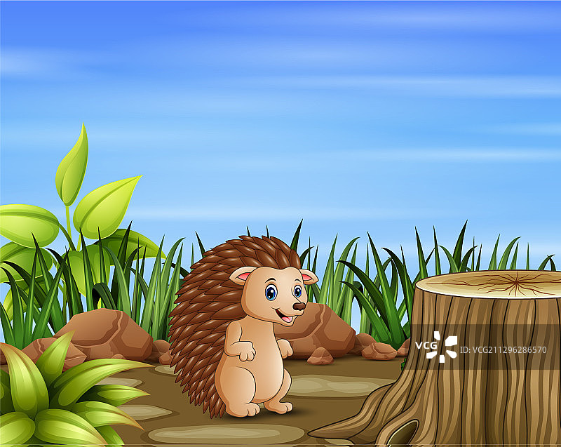 田野里的卡通刺猬图片素材