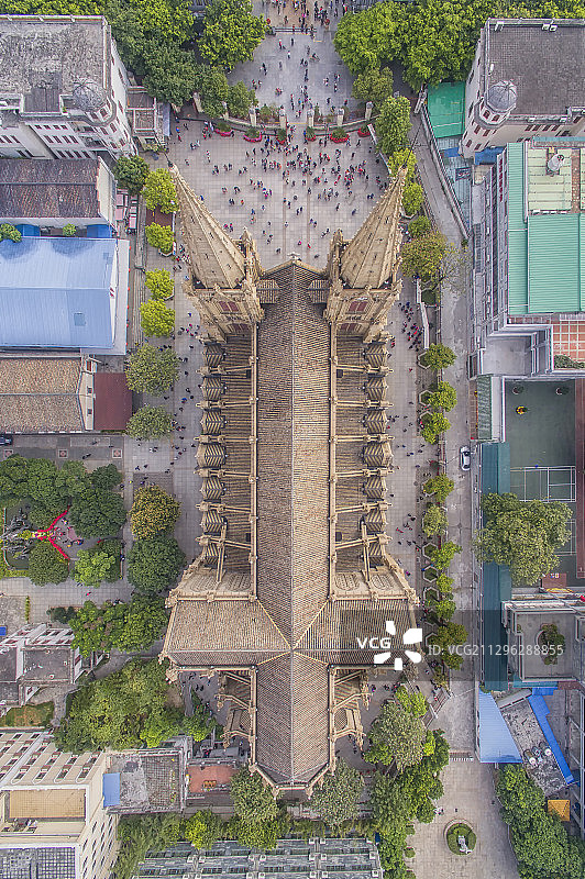 广东广州石室圣心大教堂航拍上帝视角图片素材