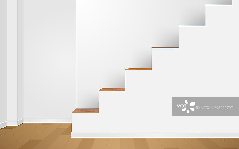 白色房间内的木制楼梯图片素材
