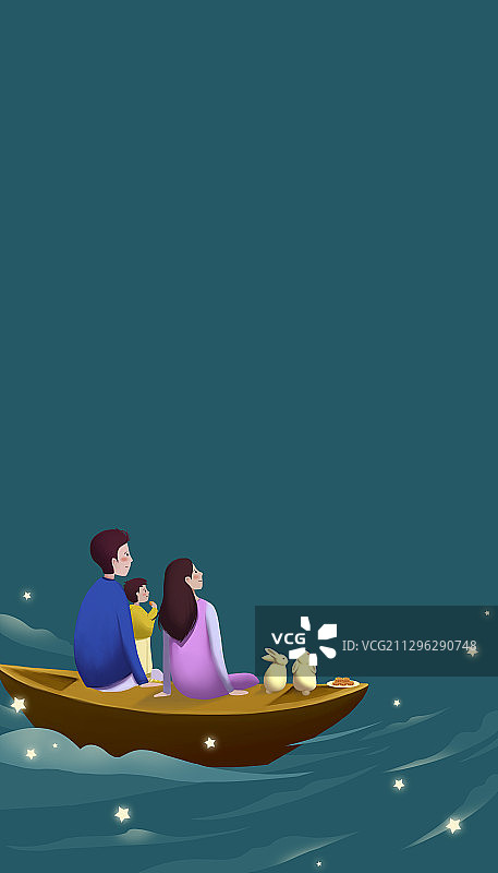 一家三口的背影 中秋节赏月的人图片素材