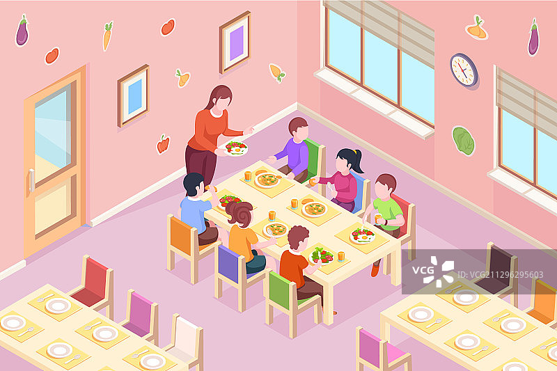 幼儿园里用餐的儿童图片素材