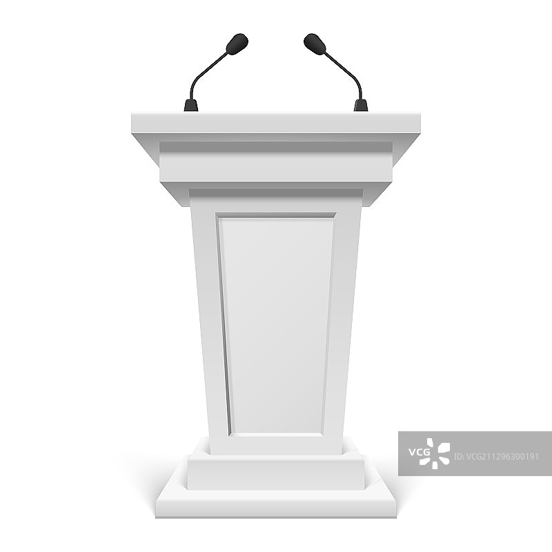 带麦克风的白色领奖台或讲台图片素材