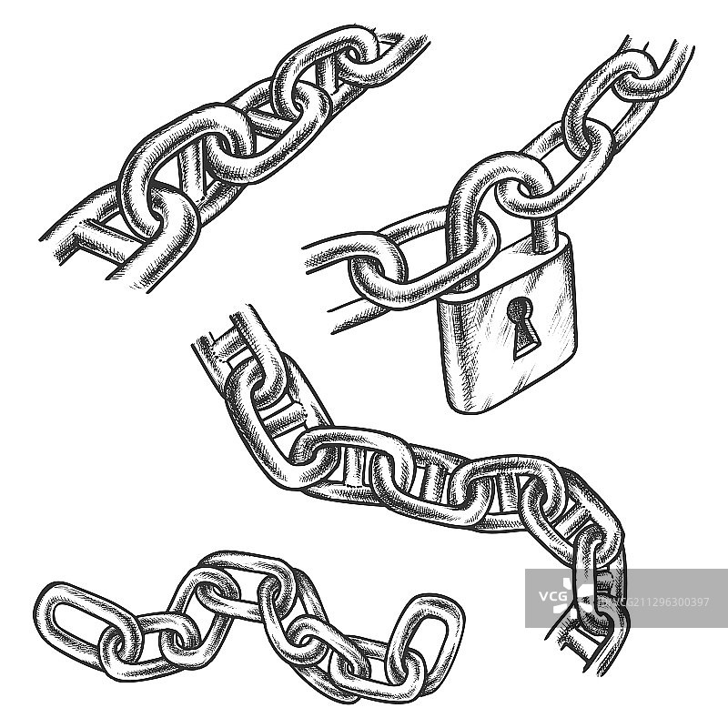 一组手绘破损金属隔离图标图片素材