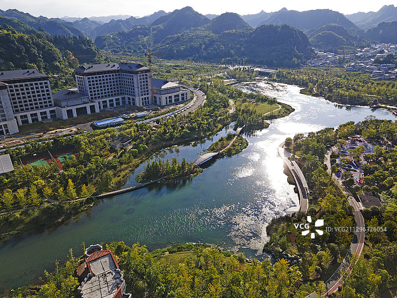 贵州遵义河道治理“派生”鸣庄湿地公园图片素材