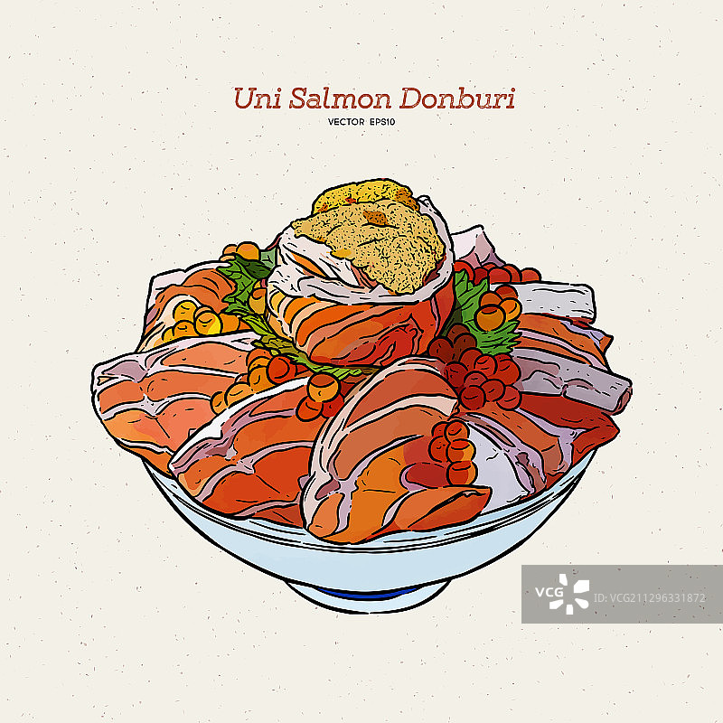 手绘日式三文鱼丼饭图片素材