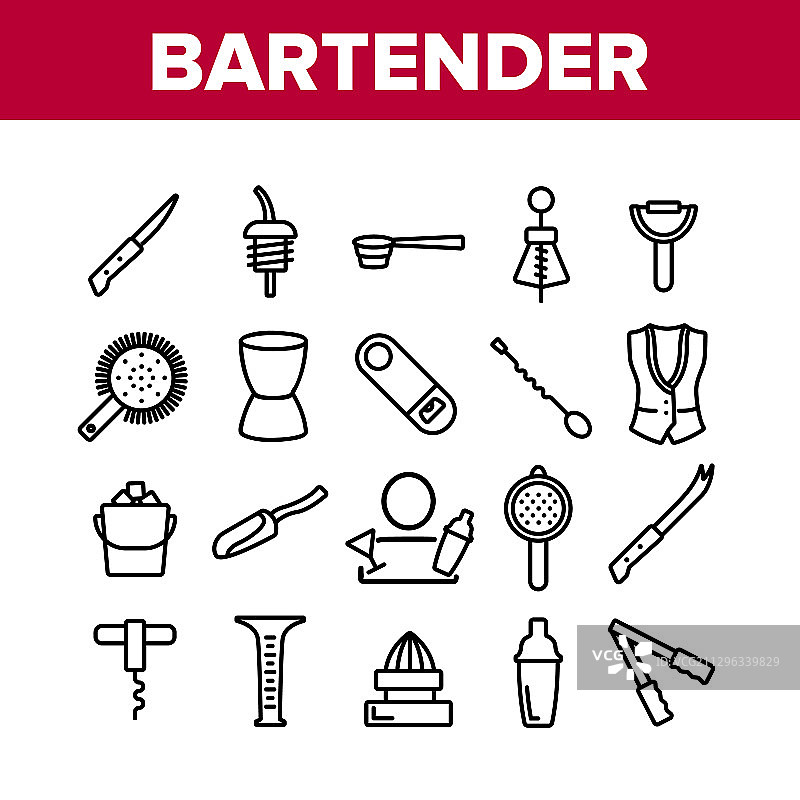 酒保设备收藏图标集图片素材