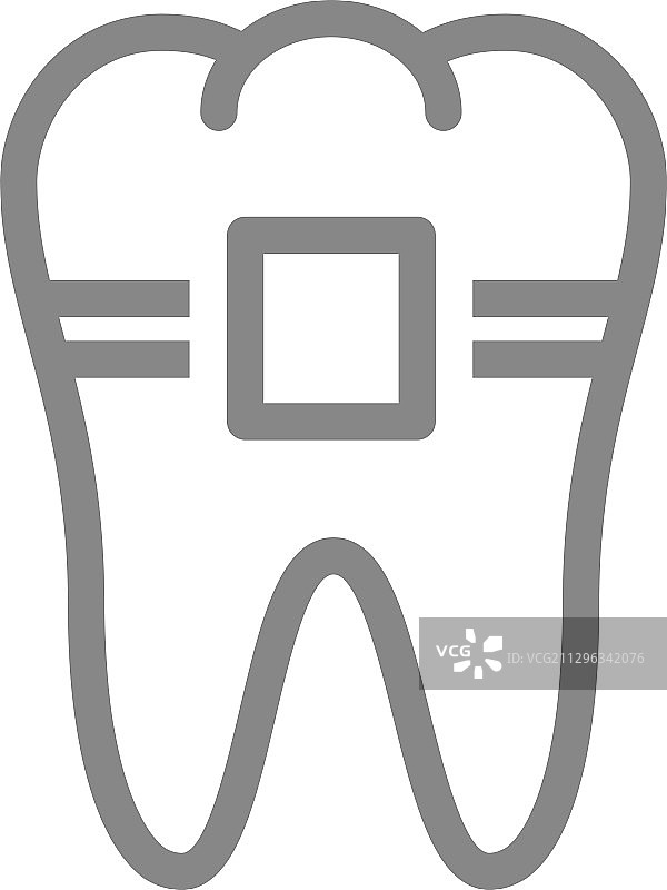 带有牙套的牙齿线条图标：正畸治疗图片素材