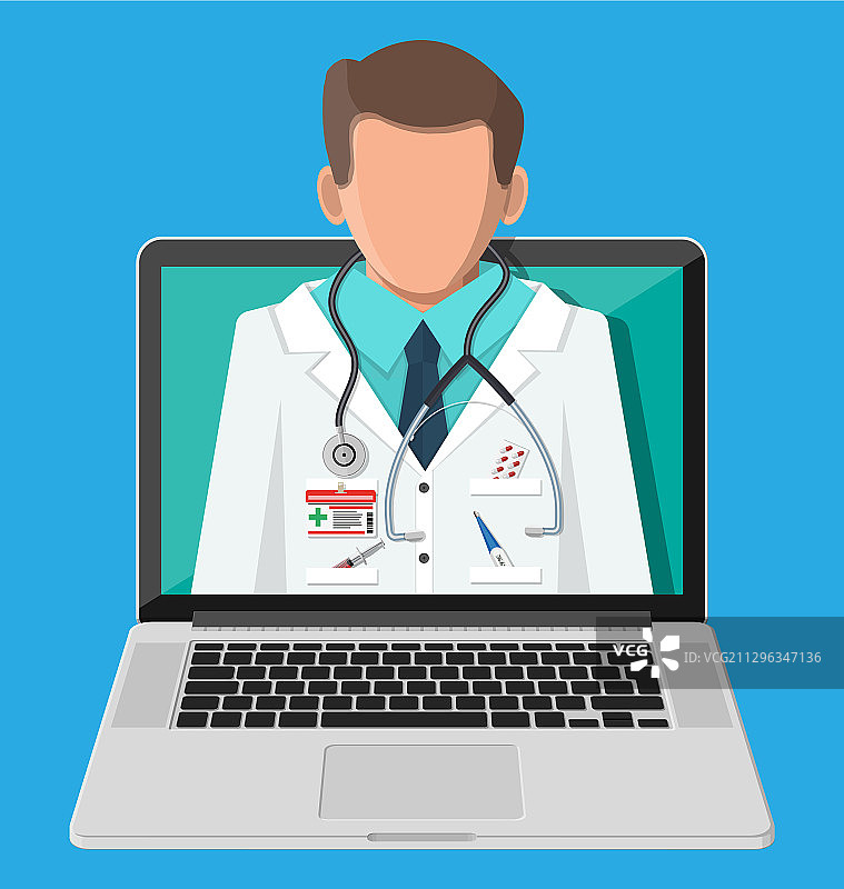 带有在线药房应用程序的笔记本电脑图片素材