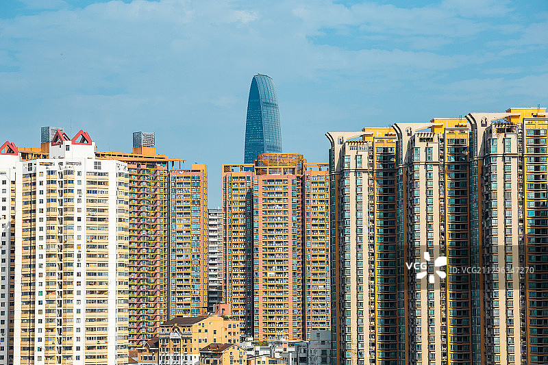 长焦拍摄深圳现代高层建筑密集的窗户特写图片素材