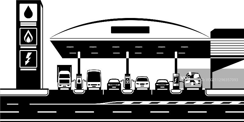 带有汽车的汽油液化石油气和充电站图片素材