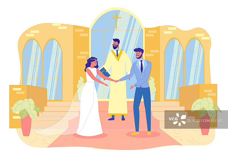 教堂婚礼上的新娘和新郎图片素材