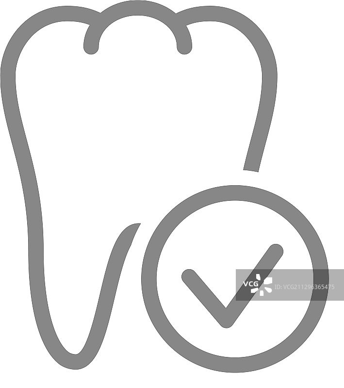 牙齿与勾号复选标记线性图标图片素材