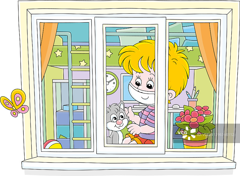 居家隔离的小男孩图片素材