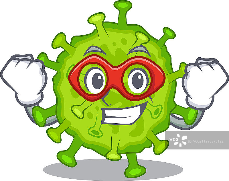卡通超级英雄形象的冠状病毒细胞图片素材