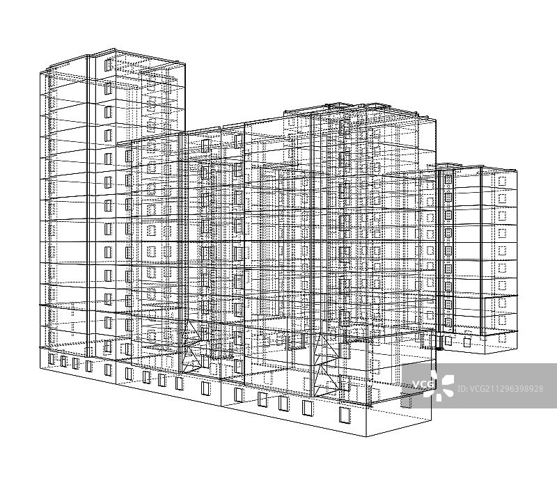 多层建筑的线框模型图片素材