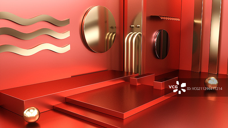 喜庆红色C4D电商空间图片素材