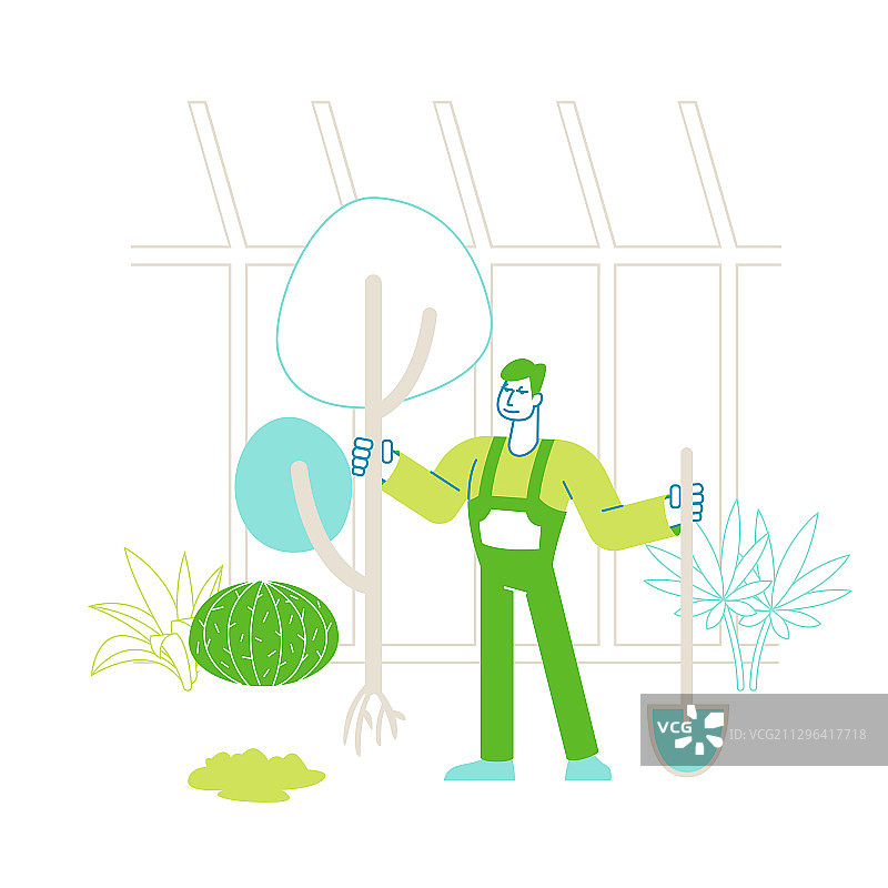 穿工作服的农民在花园里劳作图片素材