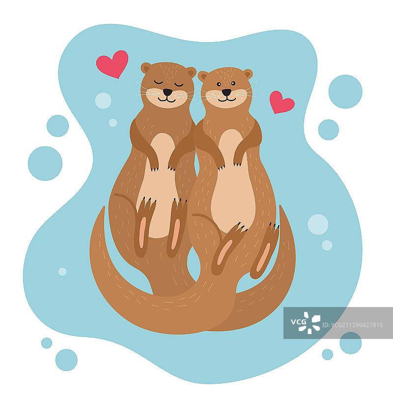 卡通彩色水獭情侣套装图片素材