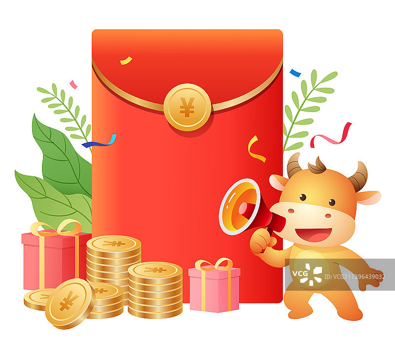 卡通牛系列之拿着喇叭和红包等背景图片素材