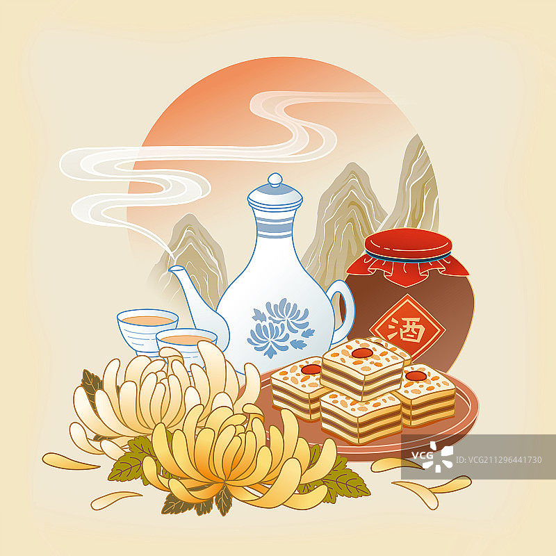 重阳美酒与花糕插图图片素材