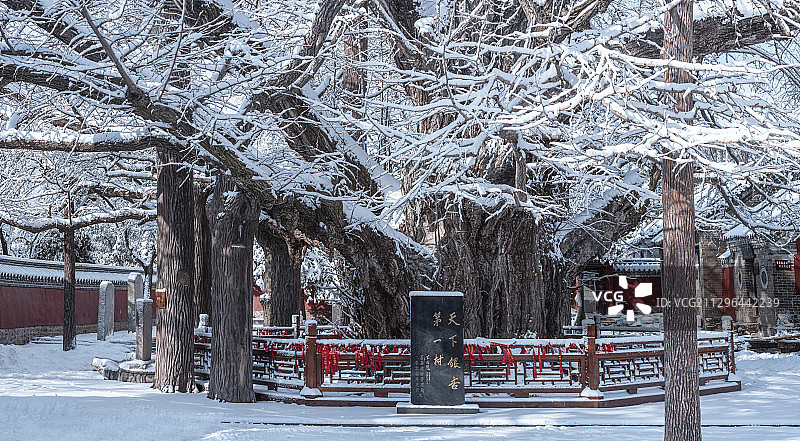 山东省日照市莒县浮来山定林寺雪景图片素材