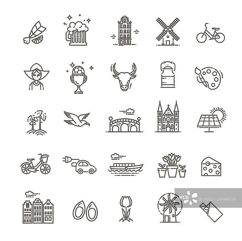 荷兰扁平风格图标合集图片素材