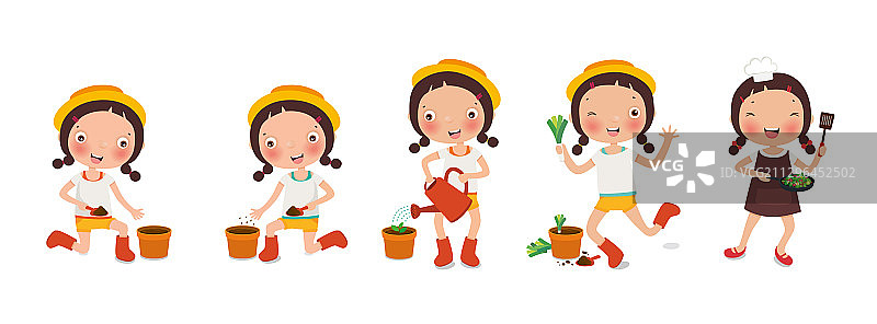 儿童在农场学习种植蔬菜图片素材