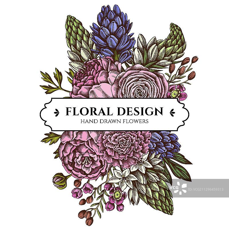 彩色牡丹花卉花束设计图片素材