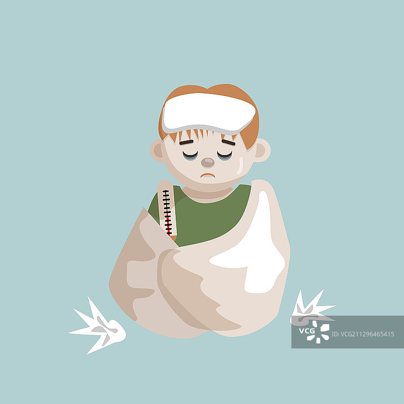 生病的男孩量体温图片素材