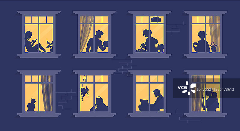 窗户里的卡通邻居图片素材