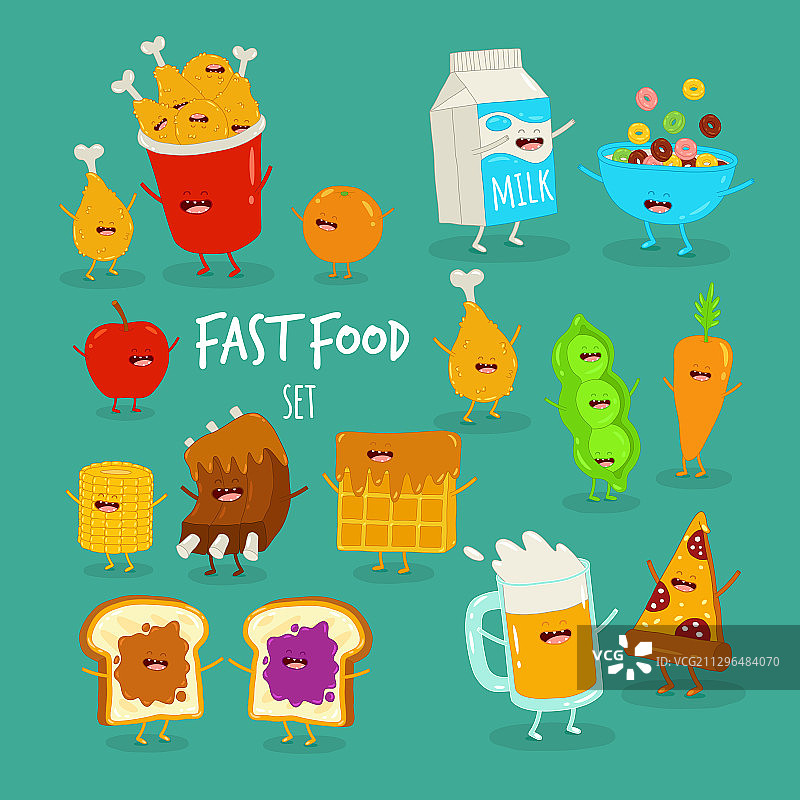 卡通食物早餐玉米片啤酒图片素材