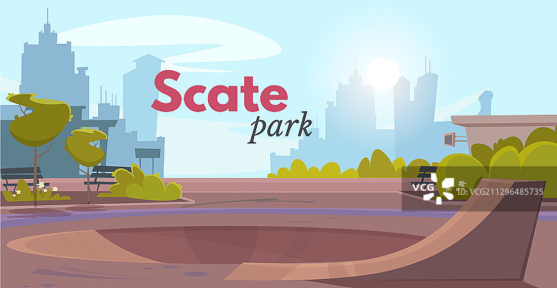 城市景观卡通滑板公园广告海报图片素材