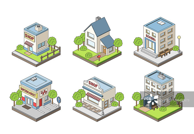 不同2.5D房屋集合图片素材
