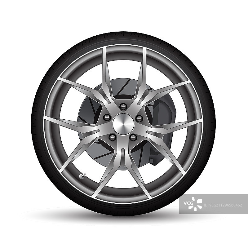 逼真汽车车轮合金黑色轮胎盘式制动器图片素材