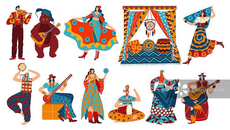 波西米亚风格的吉普赛卡通人物图片素材