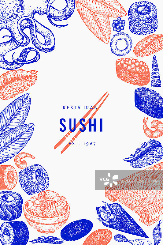 手绘寿司日式料理设计模板图片素材